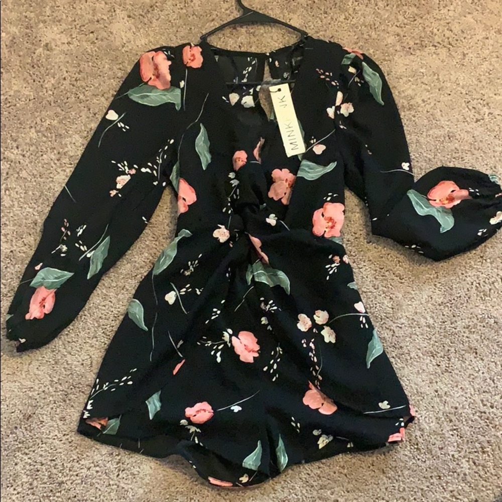 Black floral v-neck romper
